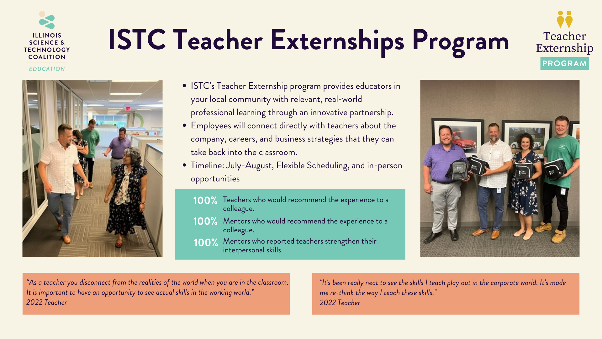 “As a teacher you disconnect from the realities of the world when you are in the classroom. it is important to have an opportunity to see actual skills in the working world.” -ISTC Teacher